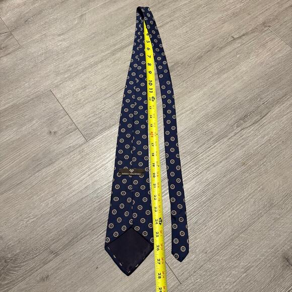 Mario Valentino Vintage Silk Tie Geometric Navy Blue Made in USA Italian Silk - Picture 8 of 8